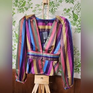 Fashion nova Multicolor Striped V-Neck Blouse